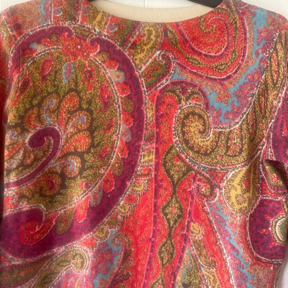 🌺 100% Cashmere Talbots Paisley Sweater, Women's size Small - Picture 4 of 8